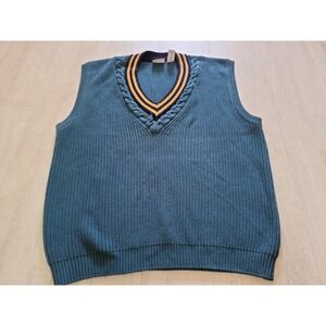 Vintage Fila Green Blue Gold Knit Sweater Vest Mens Sz XXL Sleeveless